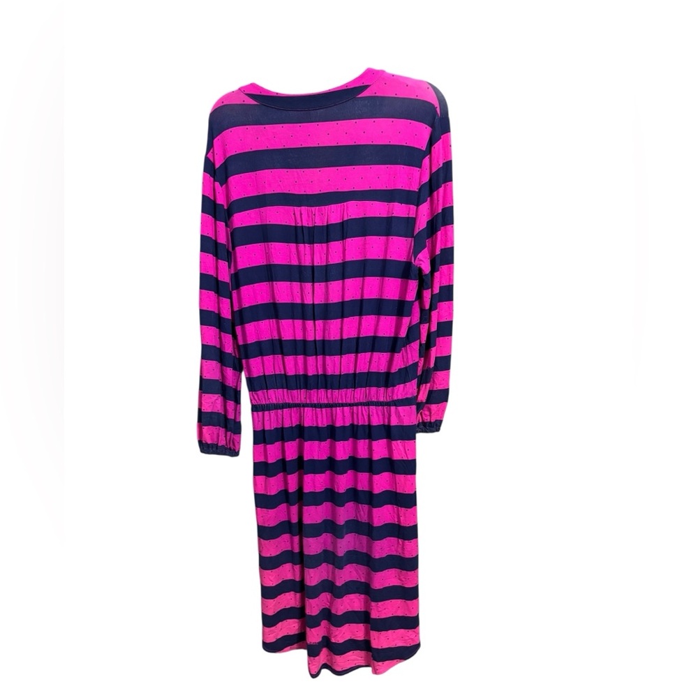 Lilly Pulitzer MD Beckett Stripe Balloon Sleeve Cinch Waist Dress Pink Blue - Picture 4 of 6